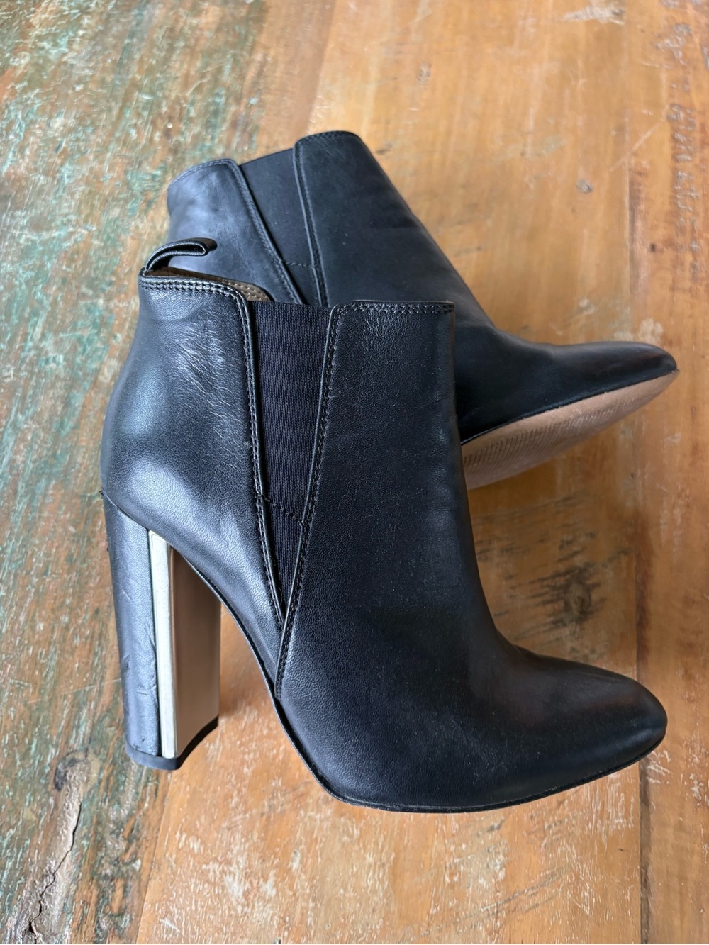 BCBGMaxAzria Black Leather High-Heel Ankle Booties